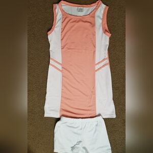 2 Peach and White Sleeveless Workout Sets Size 130 And 150 US 8 And 10